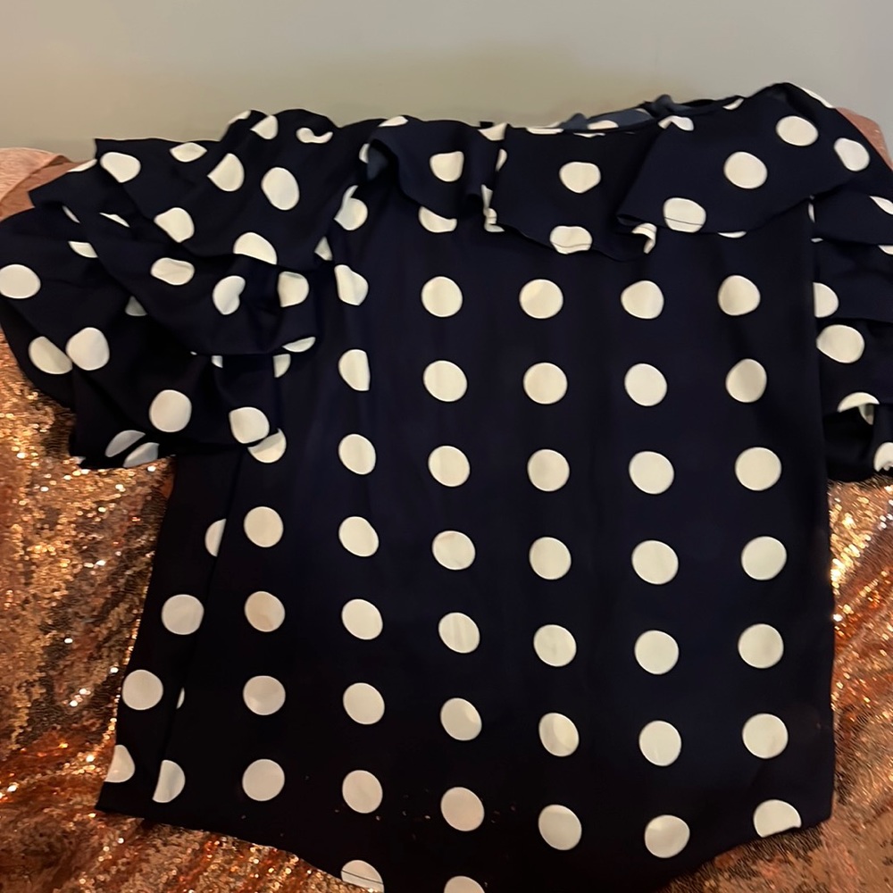 Blue and white polka dot dress